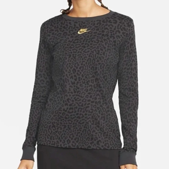 Nike‎ Black Cheetah Print Long Sleeve Size Small - Picture 1 of 10